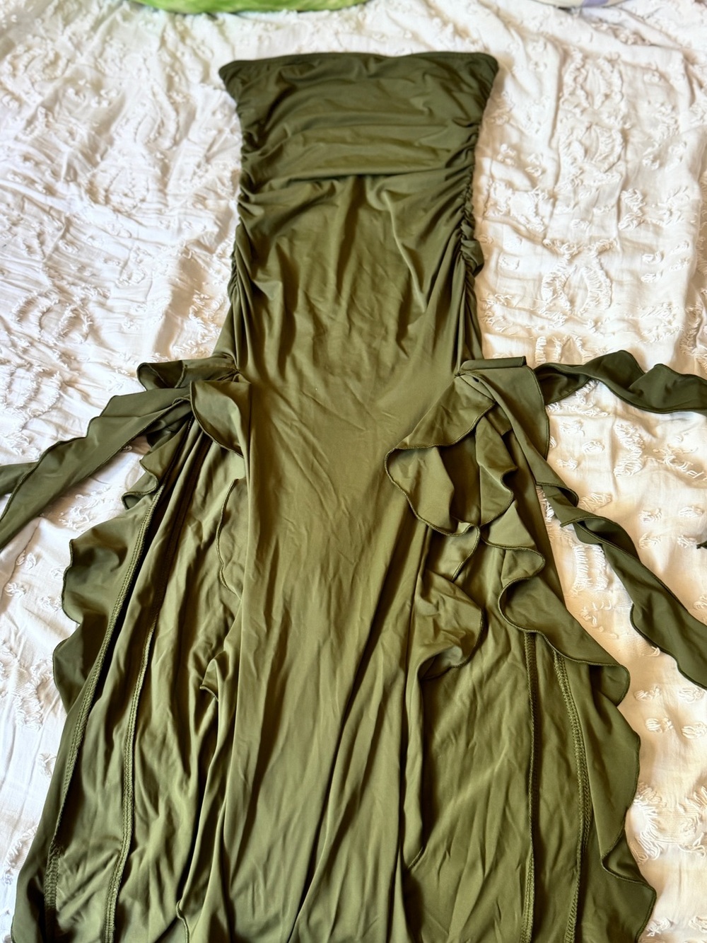 Lioness Olive Green Ruffle-Side Maxi Dress Urban Outfitters XXS
